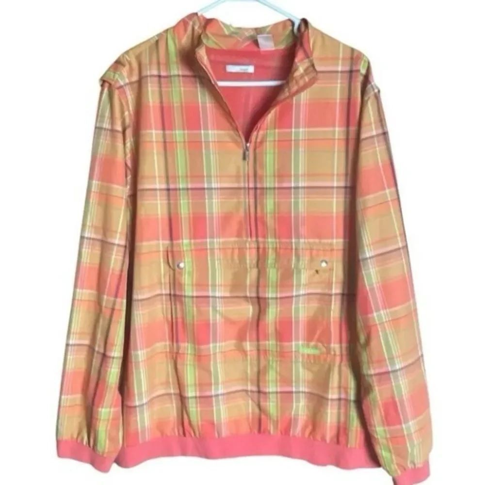 Liz Golf Orange Plaid Windbreaker Pullover Jacket Lightweight Women Plus 3X